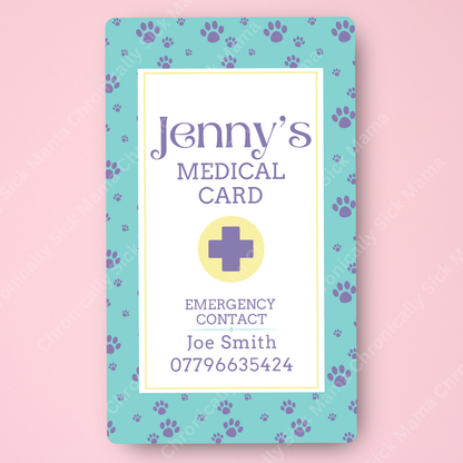 CUSTOMIZED Waterproof Medical Conditions Card SINGLE - Paddy Paws