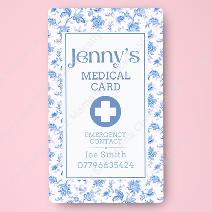 CUSTOMIZED Waterproof Medical Conditions Card SINGLE - Regal Blue