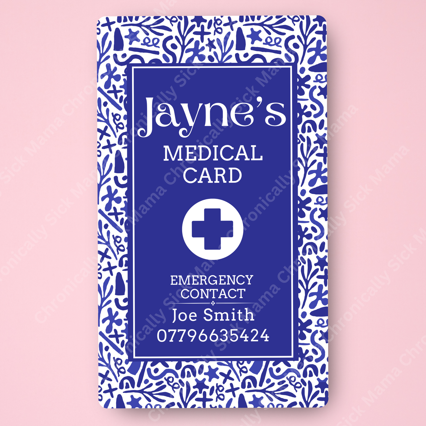 CUSTOMIZED Waterproof Medical Conditions Card SINGLE - Santorini Blue