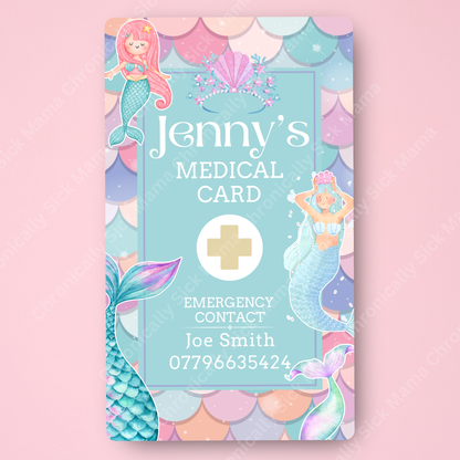 CUSTOMIZED Waterproof Medical Conditions Card SINGLE - Little Mermaid BABY SPOONIE