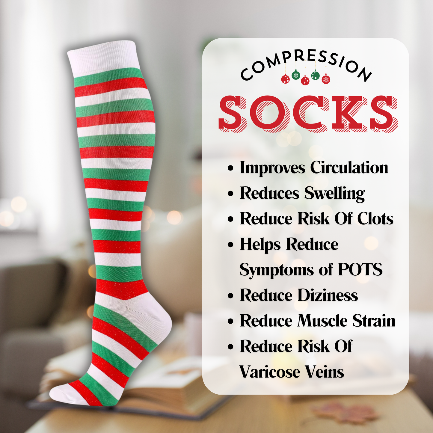 Christmas Compression Socks Striped