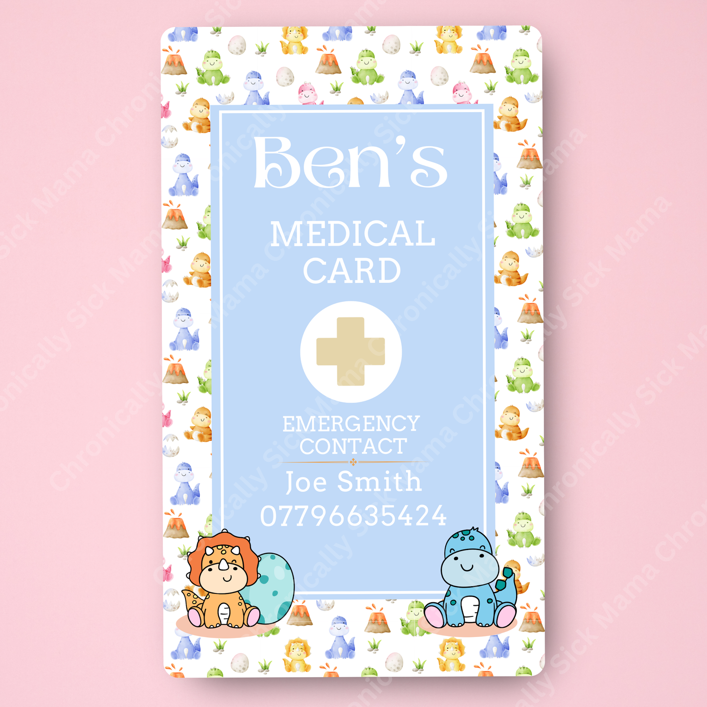 CUSTOMIZED Waterproof Medical Conditions Card SINGLE - Dino BABY SPOONIES