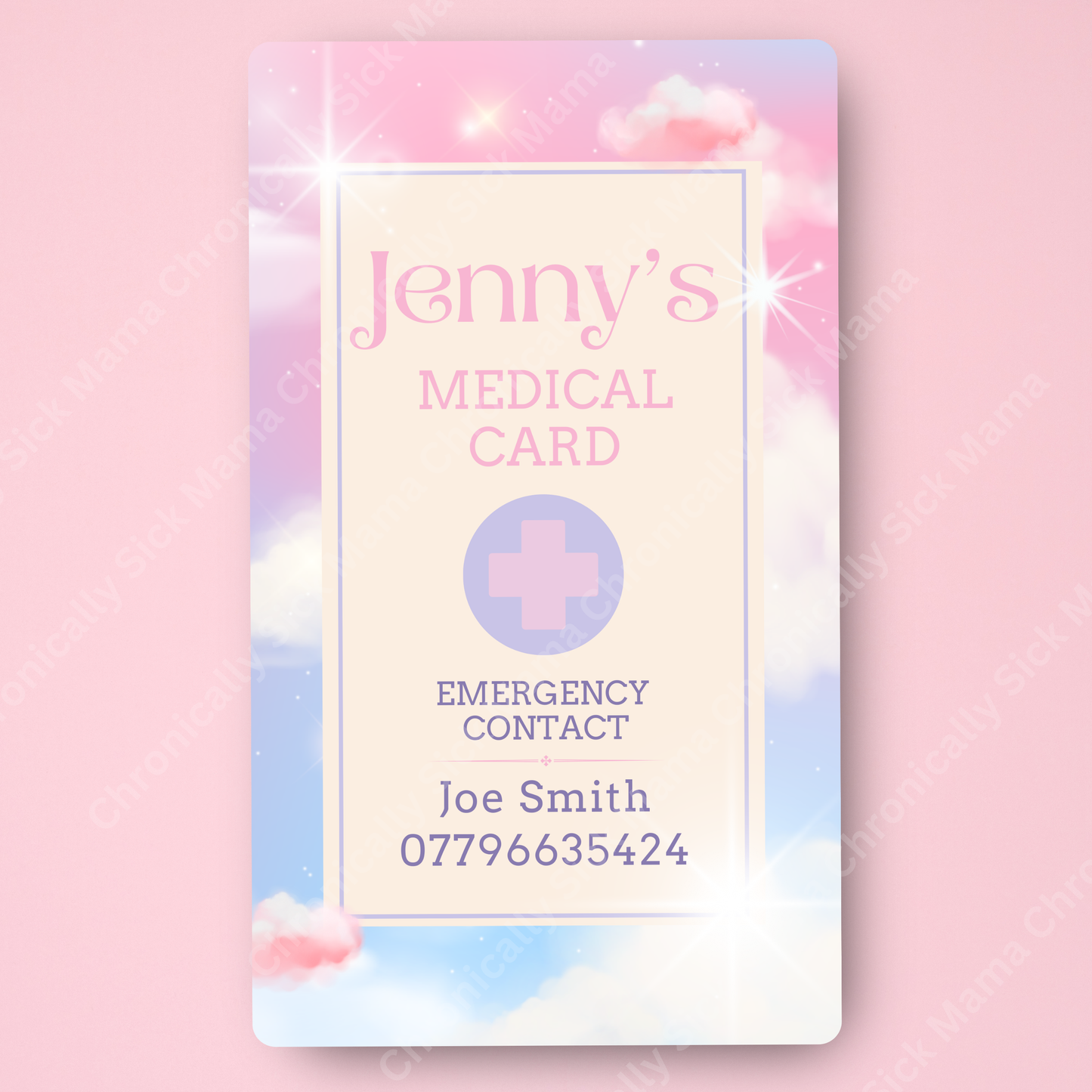 CUSTOMIZED Waterproof Medical Conditions Card SINGLE - Pink Skies