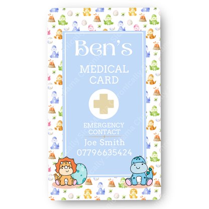 Kids Dinosaur Design | Medical And Medication Cards | List Your Medical Conditions And Medication And Never Forget Them