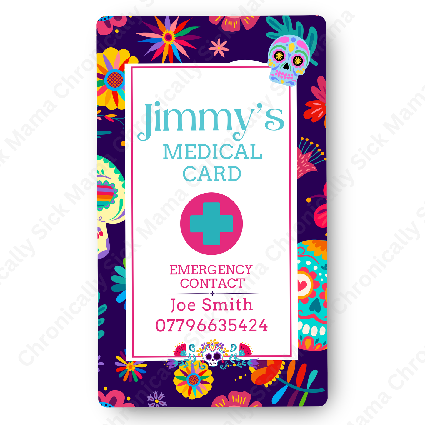 Day Of The Dead Candy Skull Design | Medical And Medication Cards | List Your Medical Conditions And Medication And Never Forget Them