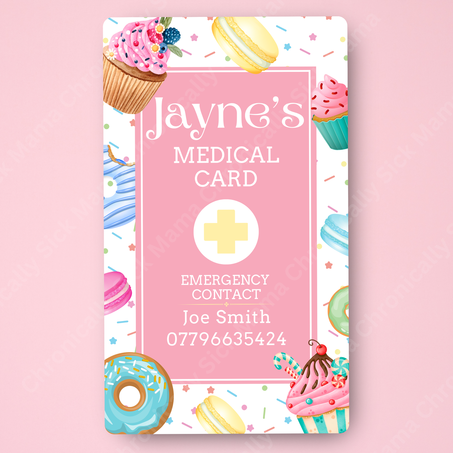 CUSTOMIZED Waterproof Medical Conditions Card SINGLE - Sweet Treats