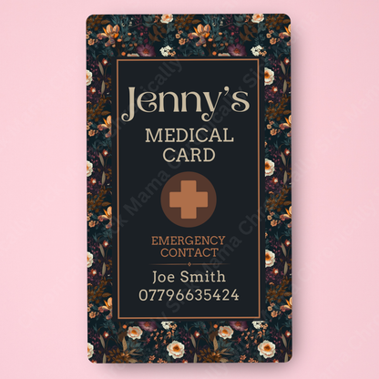 CUSTOMIZED Waterproof Medical Conditions Card SINGLE - Dark Autumn