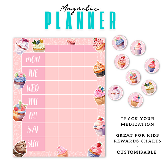 Cupcakes Magnetic Planner | Pill Tracker | Rewards Chart | Habit Tracker