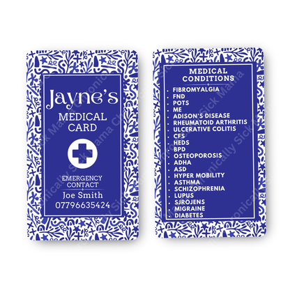 Santorini Blue Design | Medical And Medication Cards | List Your Medical Conditions And Medication And Never Forget Them