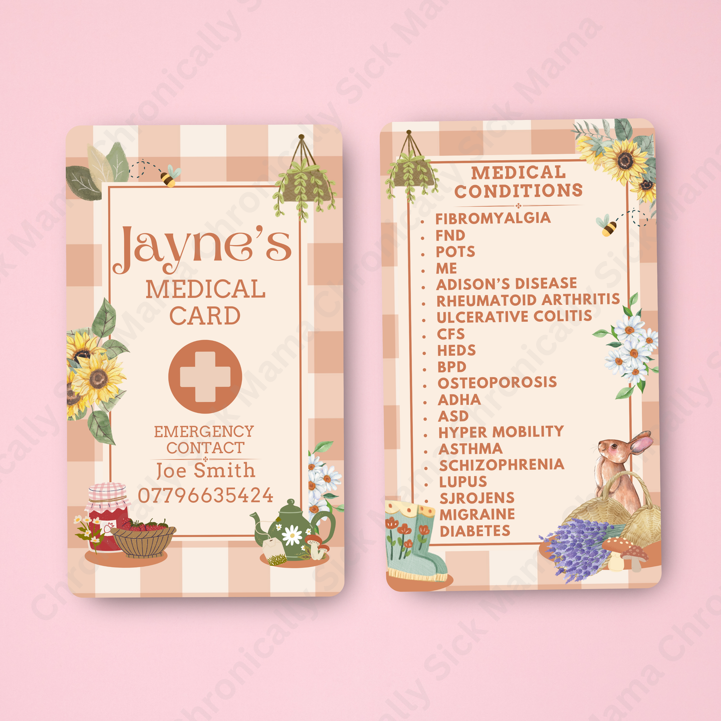 CUSTOMIZED Waterproof Medical Conditions Card SINGLE - Cottage Core Dreams