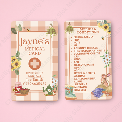 CUSTOMIZED Waterproof Medical Conditions Card SINGLE - Cottage Core Dreams