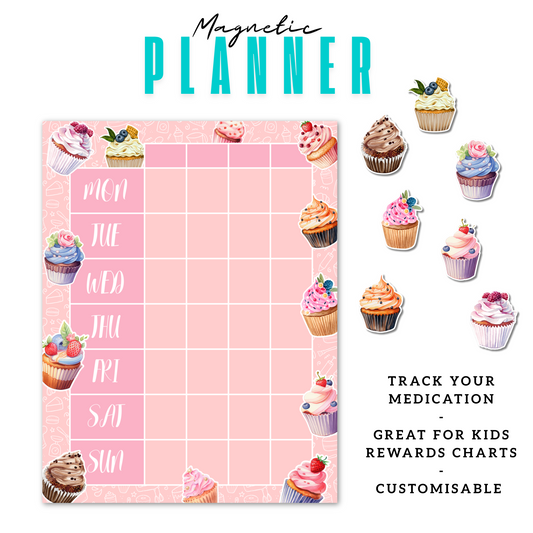 Cupcakes Magnetic Planner | Pill Tracker | Rewards Chart | Habit Tracker