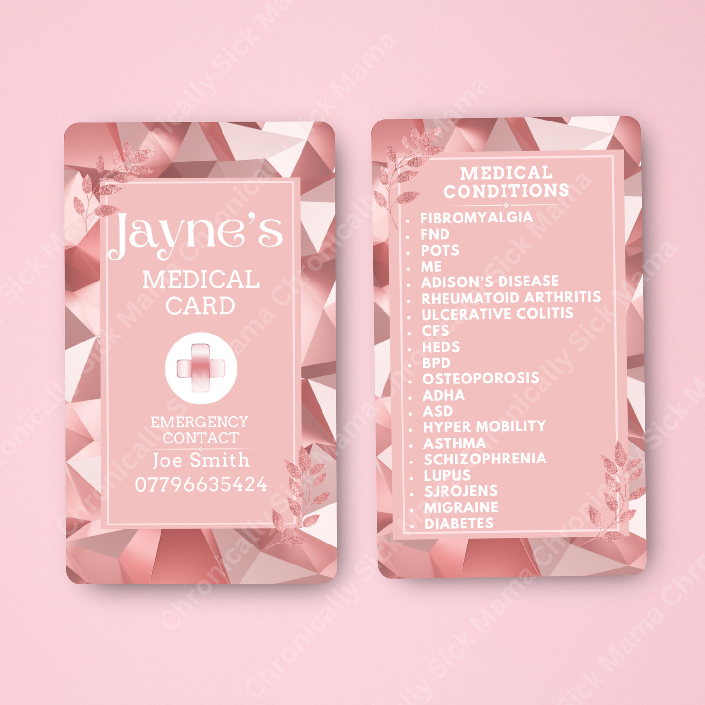 CUSTOMIZED Waterproof Medical Conditions Card SINGLE - Rose Gold