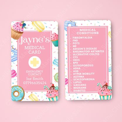 CUSTOMIZED Waterproof Medical Conditions Card SINGLE - Sweet Treats