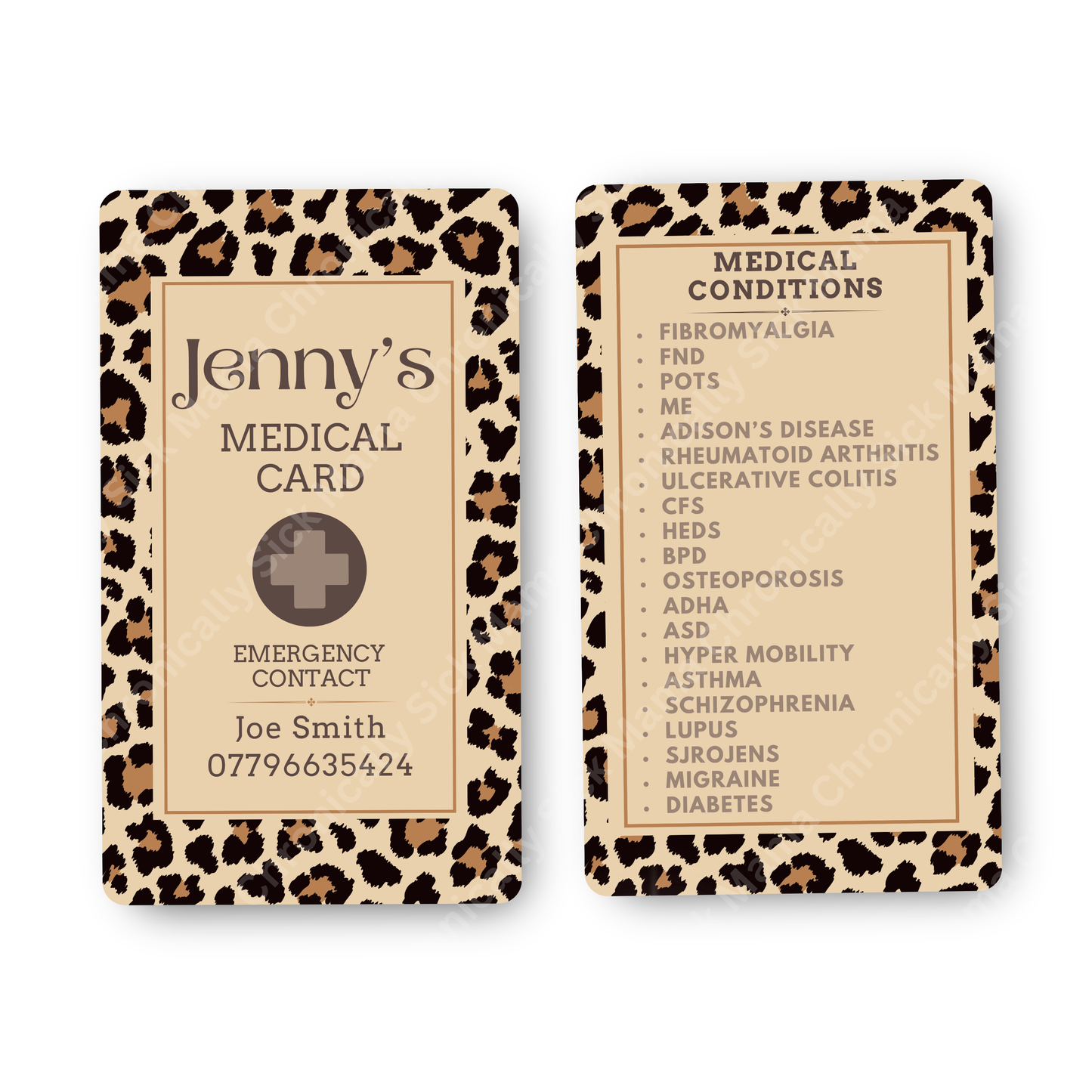 Leopard Print | Medical And Medication Cards | List Your Medical Conditions And Medication And Never Forget Them