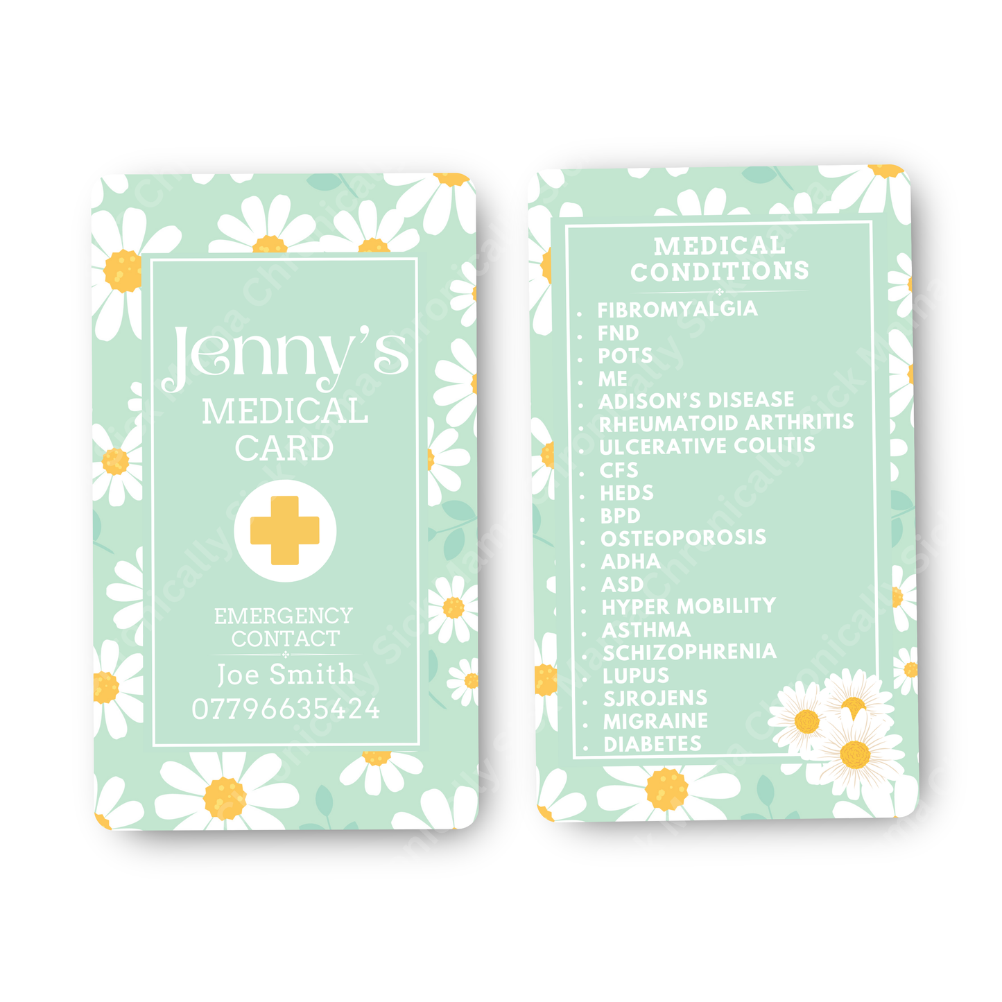 Mint Daisy Floral | Medical And Medication Cards | List Your Medical Conditions And Medication And Never Forget Them