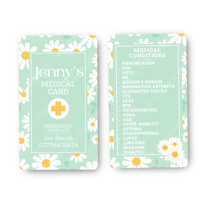 Mint Daisy Floral | Medical And Medication Cards | List Your Medical Conditions And Medication And Never Forget Them