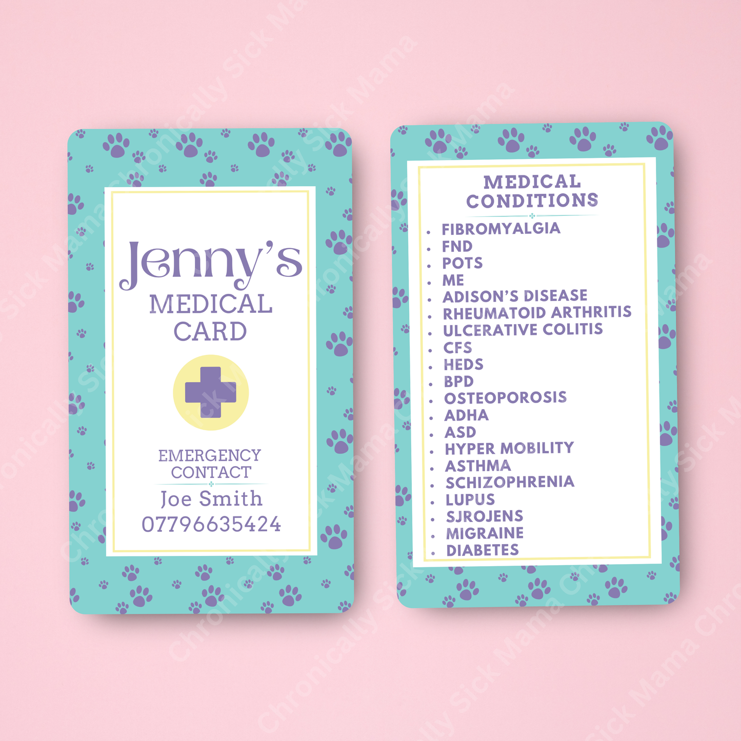 CUSTOMIZED Waterproof Medical Conditions Card SINGLE - Paddy Paws