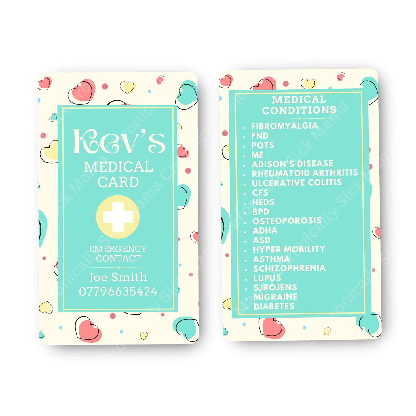 Yellow Hearts | Medical And Medication Cards | List Your Medical Conditions And Medication And Never Forget Them