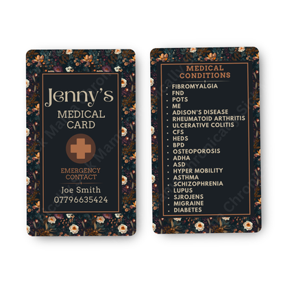 Autumnal Fall Orange And Black Floral | Medical And Medication Cards | List Your Medical Conditions And Medication And Never Forget Them