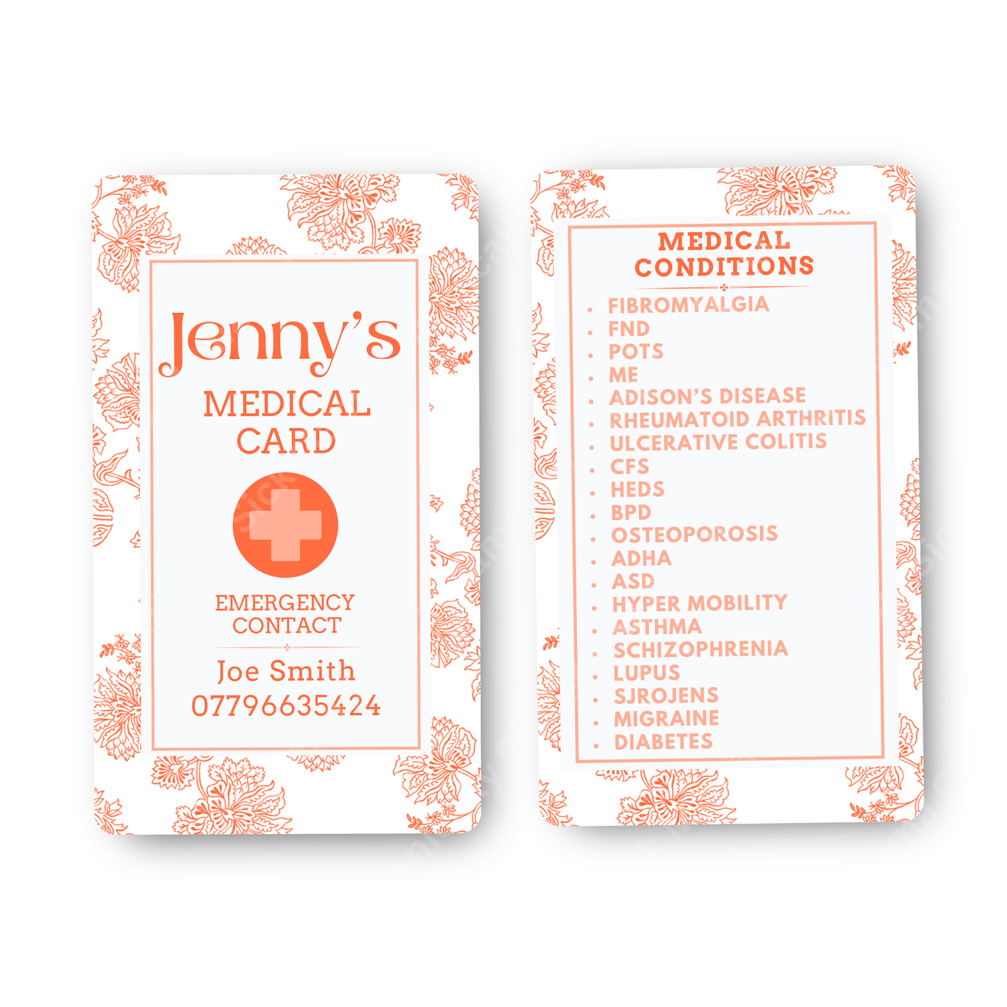 Orange And White | Medical And Medication Cards | List Your Medical Conditions And Medication And Never Forget Them