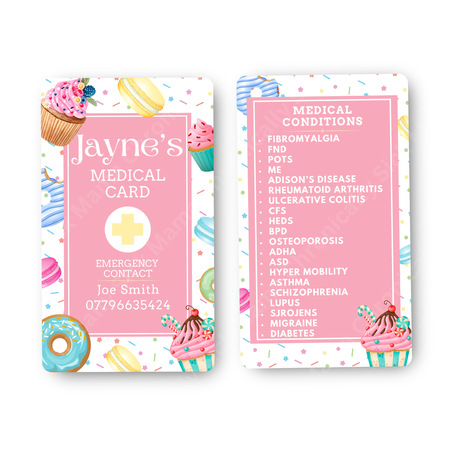 Sweet Treats Cake Design | Medical And Medication Cards | List Your Medical Conditions And Medication And Never Forget Them
