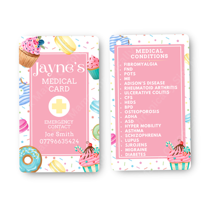 Sweet Treats Cake Design | Medical And Medication Cards | List Your Medical Conditions And Medication And Never Forget Them