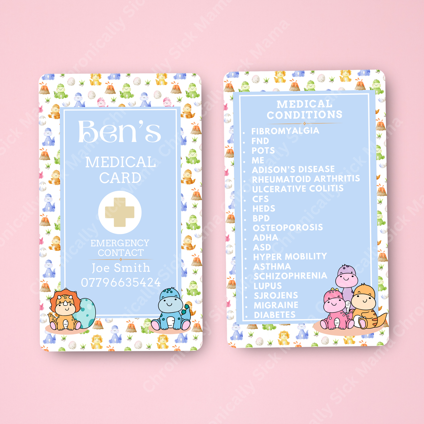 CUSTOMIZED Waterproof Medical Conditions Card SINGLE - Dino BABY SPOONIES