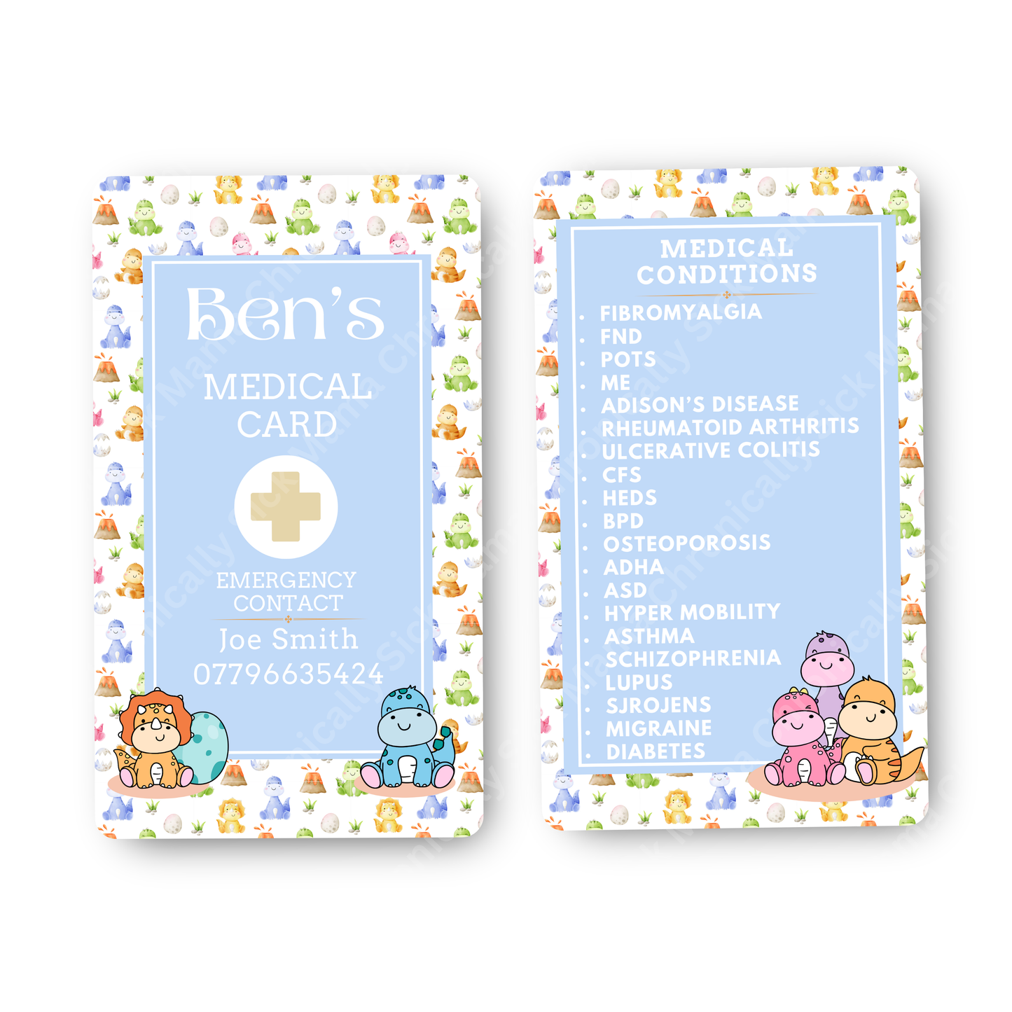 Kids Dinosaur Design | Medical And Medication Cards | List Your Medical Conditions And Medication And Never Forget Them