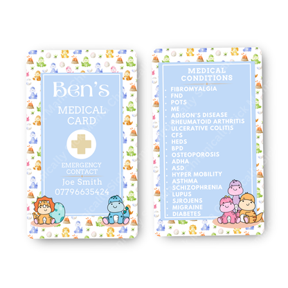 Kids Dinosaur Design | Medical And Medication Cards | List Your Medical Conditions And Medication And Never Forget Them