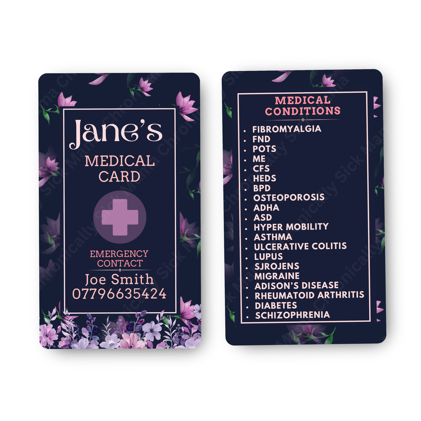 Purple Floral | Medical And Medication Cards | List Your Medical Conditions And Medication And Never Forget Them