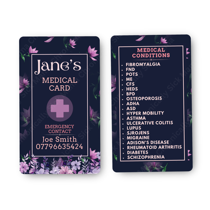 Purple Floral | Medical And Medication Cards | List Your Medical Conditions And Medication And Never Forget Them