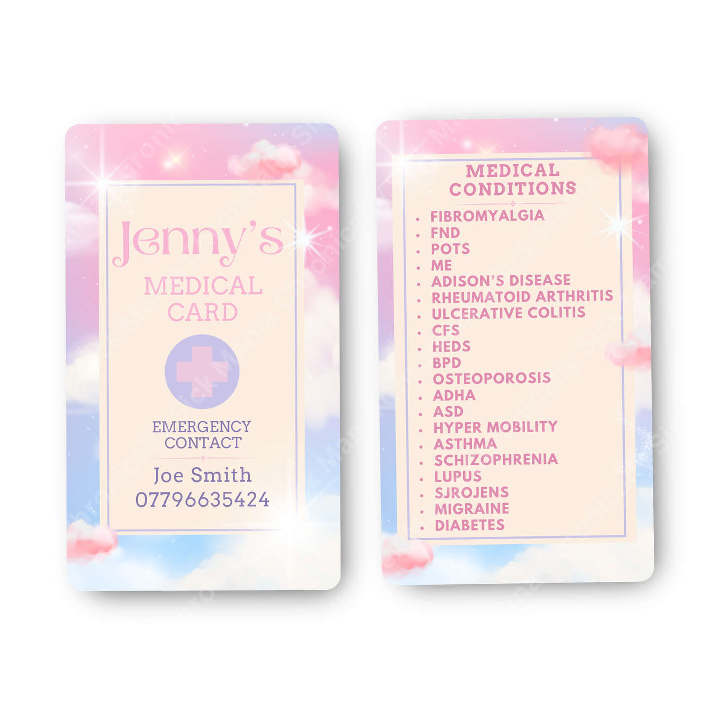 Stars And Clous Design | Medical And Medication Cards | List Your Medical Conditions And Medication And Never Forget Them