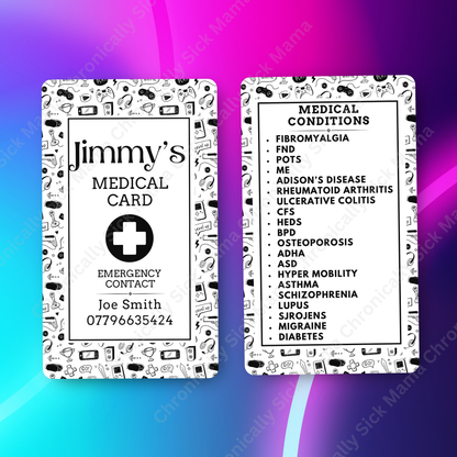 CUSTOMIZED Waterproof Medical Conditions Card SINGLE - Gamer