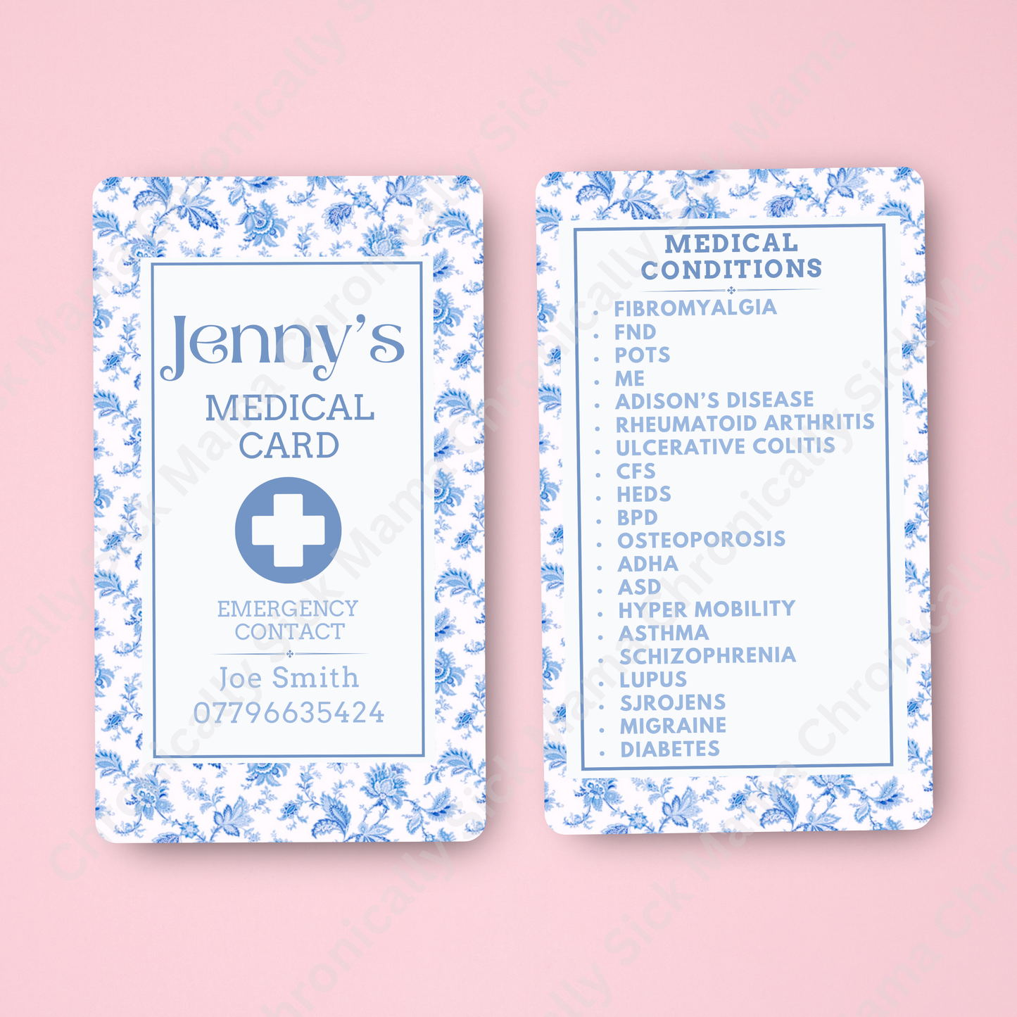 CUSTOMIZED Waterproof Medical Conditions Card SINGLE - Regal Blue