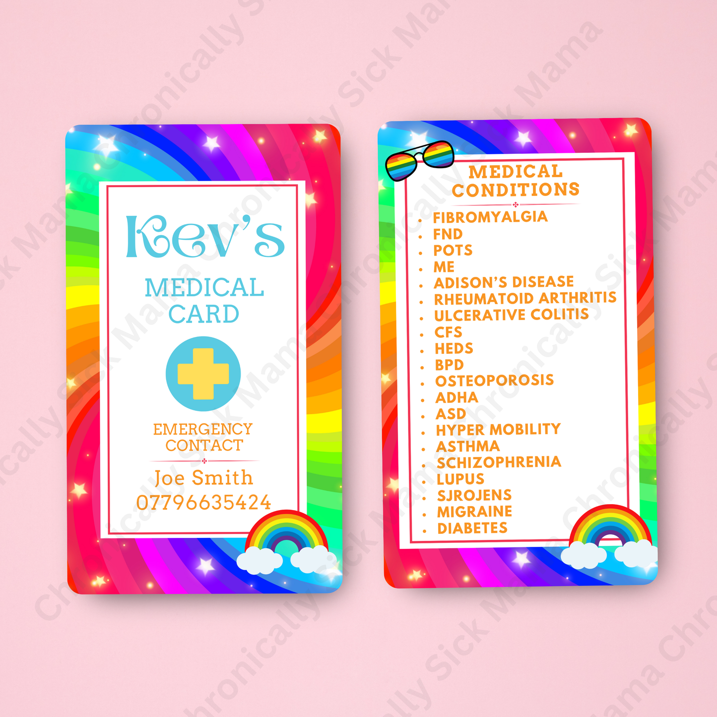 CUSTOMIZED Waterproof Medical Conditions Card SINGLE - Rainbow