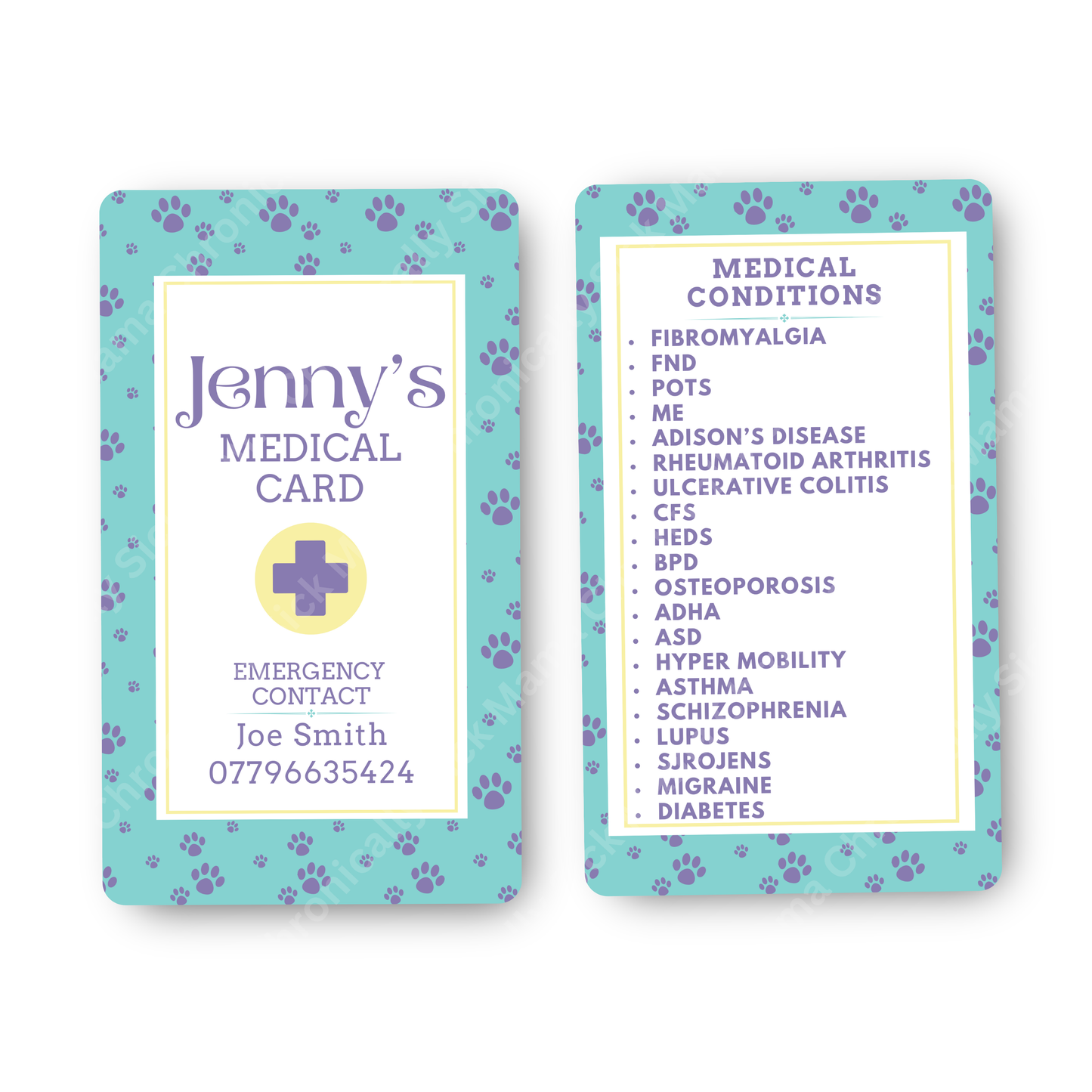 Paw Prints Design | Medical And Medication Cards | List Your Medical Conditions And Medication And Never Forget Them