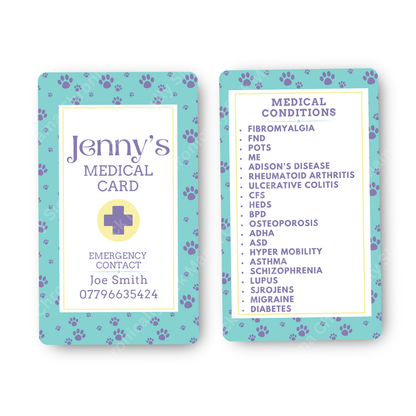 Paw Prints Design | Medical And Medication Cards | List Your Medical Conditions And Medication And Never Forget Them