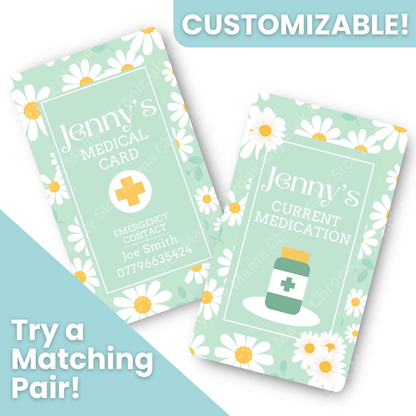 Mint Daisy Floral | Medical And Medication Cards | List Your Medical Conditions And Medication And Never Forget Them
