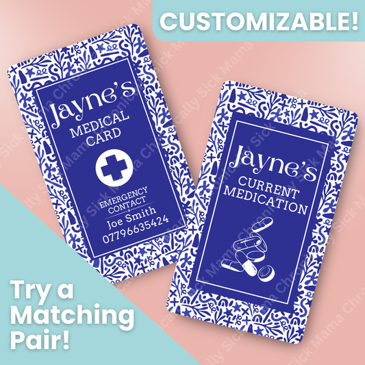 CUSTOMIZED Waterproof Medical Cards PAIR - Santorini Blue