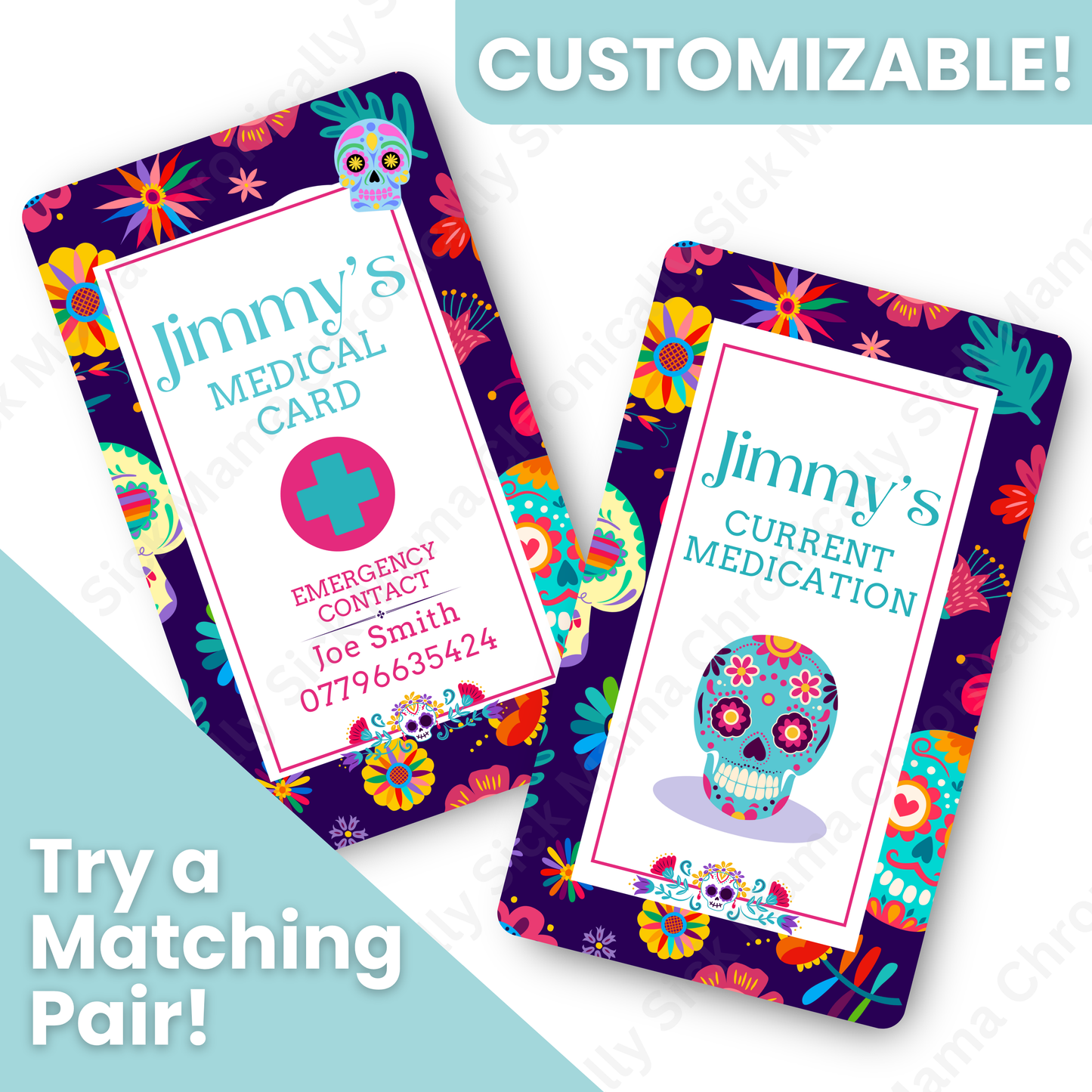 Day Of The Dead Candy Skull Design | Medical And Medication Cards | List Your Medical Conditions And Medication And Never Forget Them