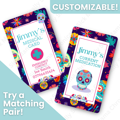 Day Of The Dead Candy Skull Design | Medical And Medication Cards | List Your Medical Conditions And Medication And Never Forget Them