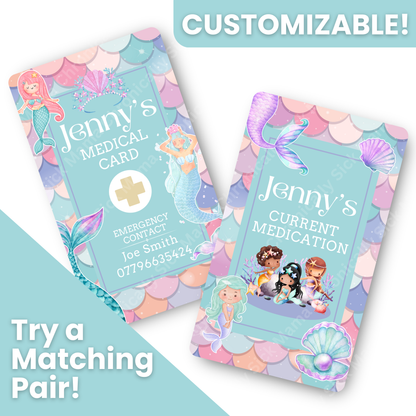 Kids Mermaid Princess Design | Medical And Medication Cards | List Your Medical Conditions And Medication And Never Forget Them