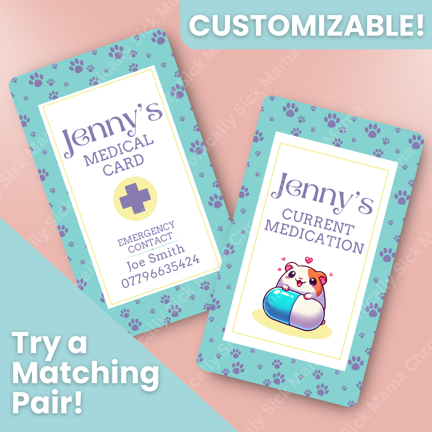 CUSTOMIZED Waterproof Medical Cards PAIR - Paddy Paws