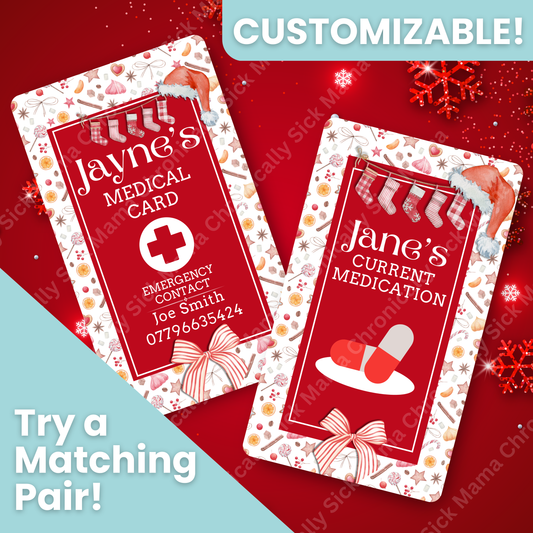 CUSTOMIZED Waterproof Medical Cards PAIR - Christmas Treats