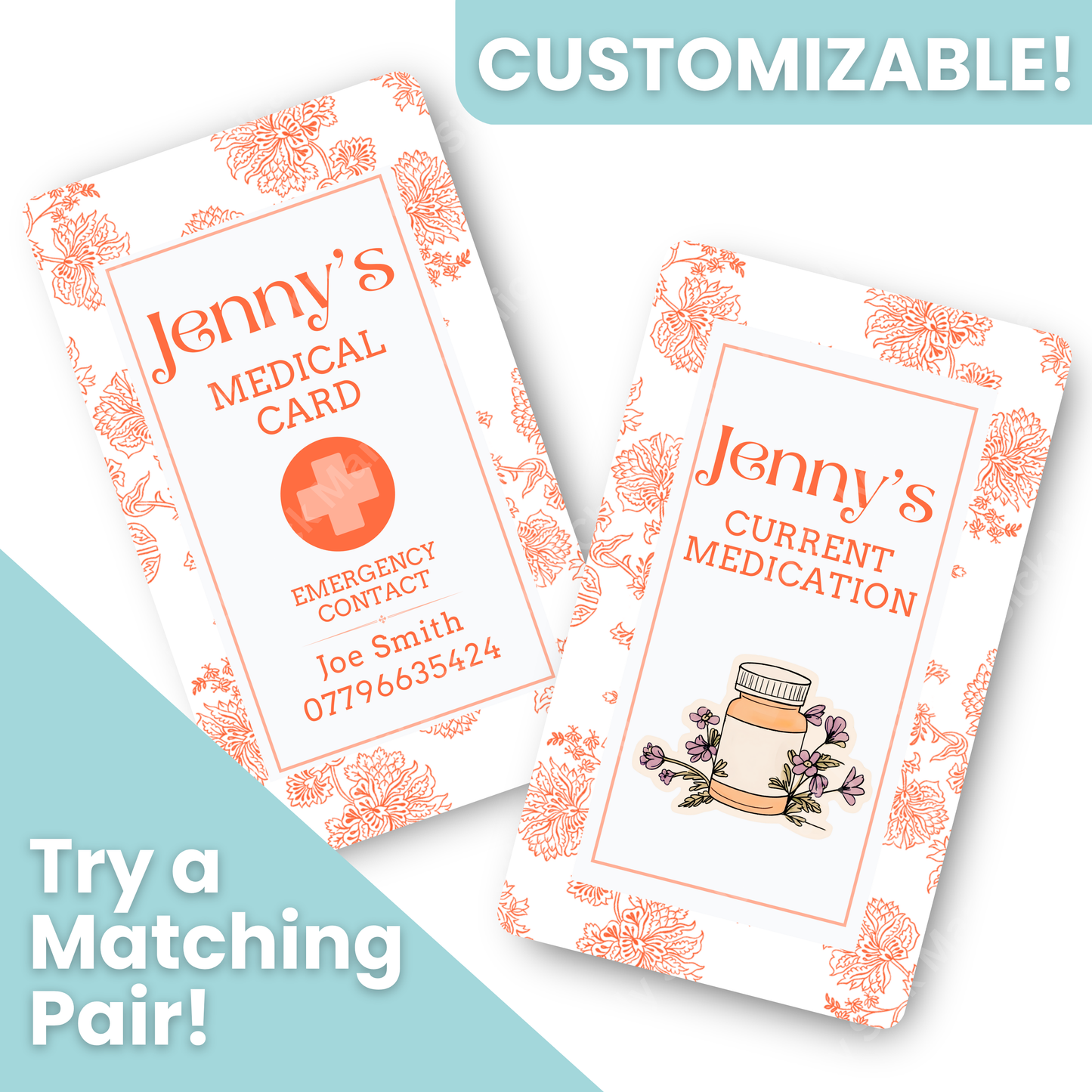 Orange And White | Medical And Medication Cards | List Your Medical Conditions And Medication And Never Forget Them