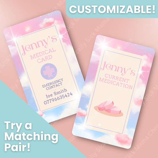 CUSTOMIZED Waterproof Medical Cards PAIR - Pink Skies