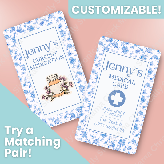 CUSTOMIZED Waterproof Medical Cards PAIR - Regal Blue