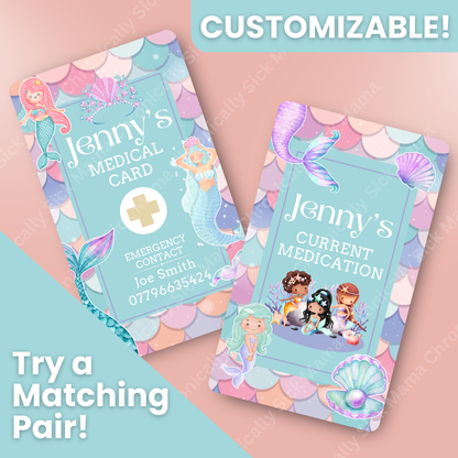 CUSTOMIZED Waterproof Medical Cards PAIR - Little Mermaid BABY SPOONIE