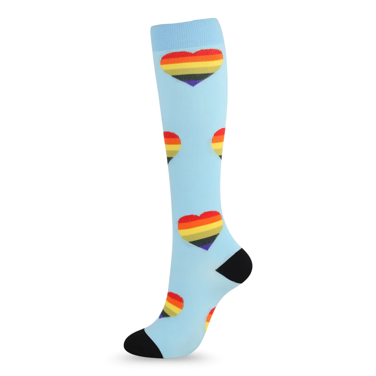 Blue Rainbow Heart Compression Socks | Cute Fun Non Medical | Unisex